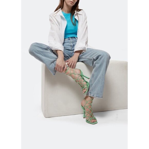 SCHUTZ Heyde Nappa Leather Sandal In Deep Mint - Picture 1 of 10
